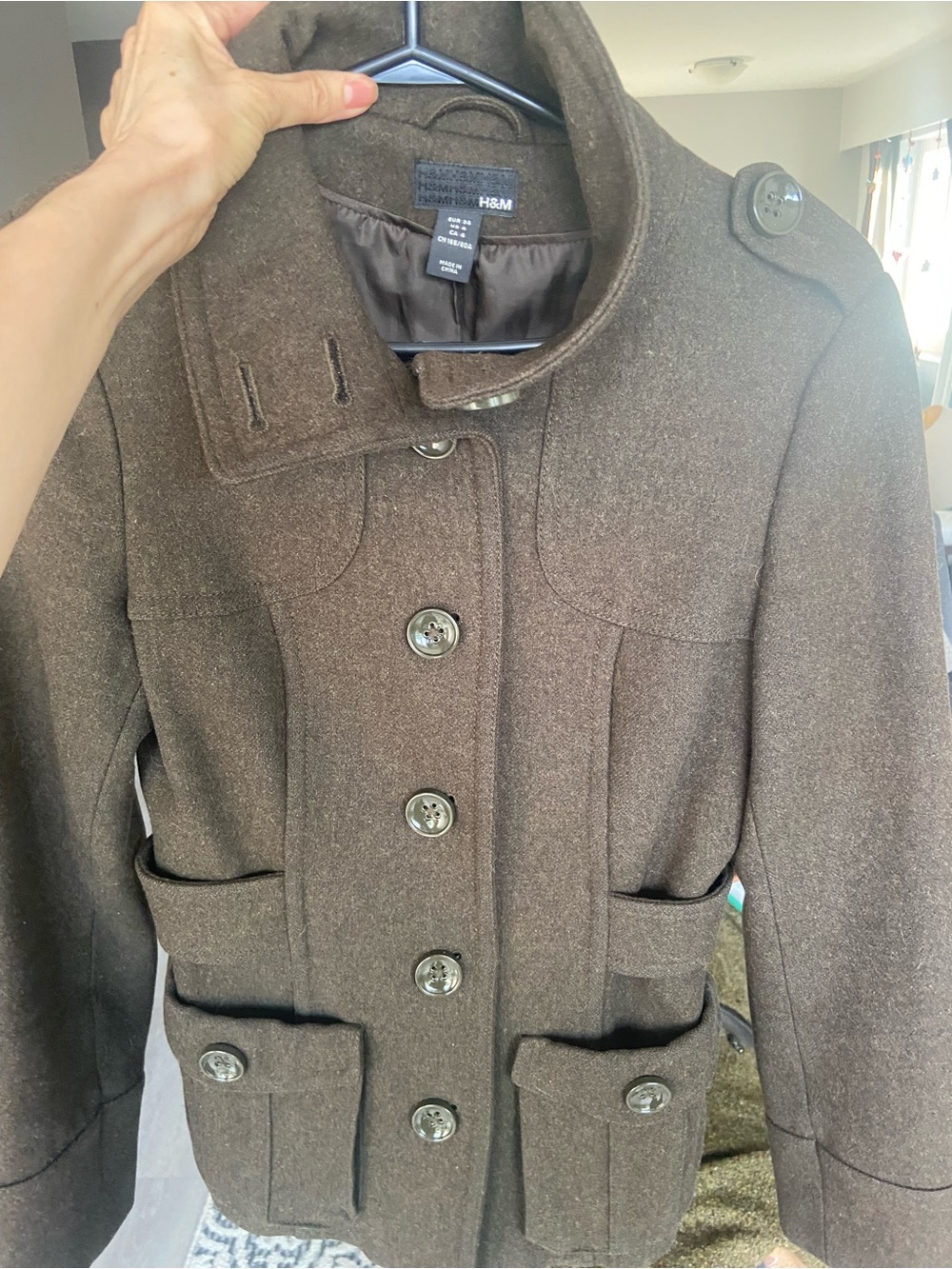 Beautiful sophisticated olive green military jacket 50% Wool-Blend Pea Coat